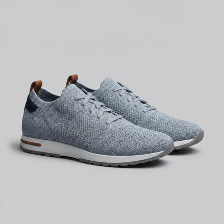 SOFT BLUE LEATHER KNIT TRAINER