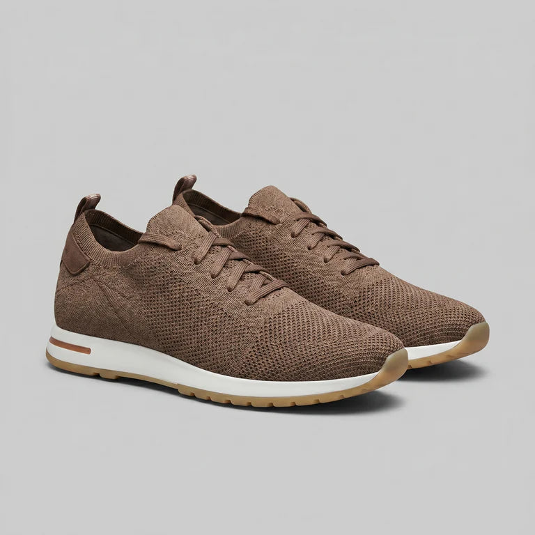 BROWN LEATHER KNIT TRAINER